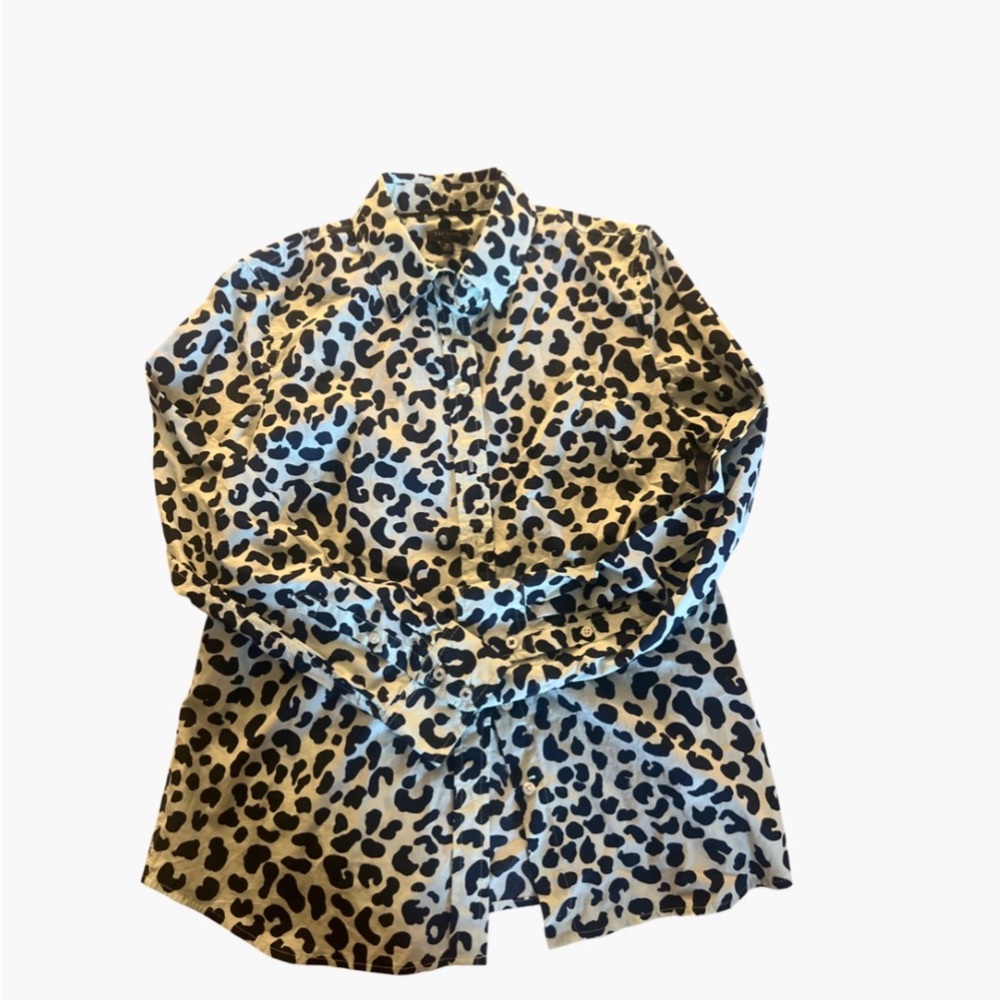 Talbots Cream and Black Leopard Print Button-Up Shirt